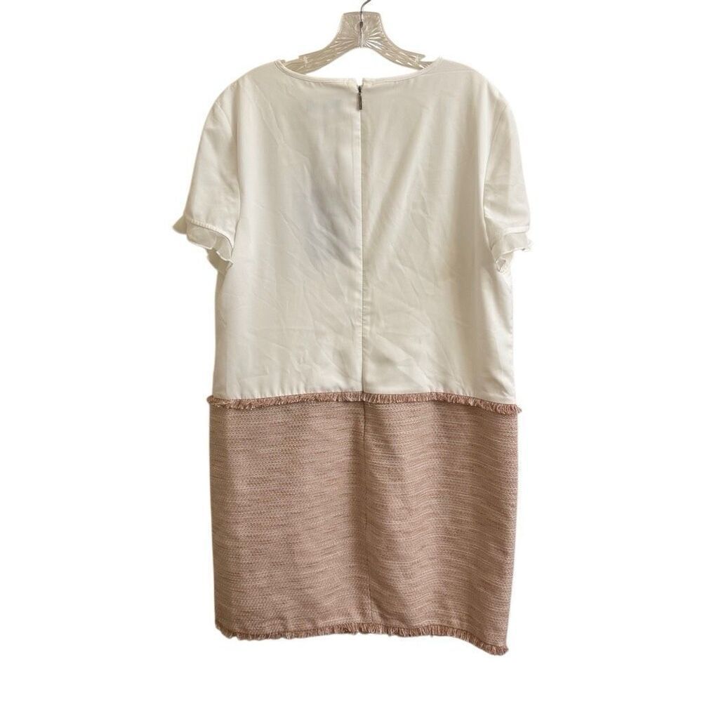 NEW Karl Lagerfeld Colorblock Tweed Dress Tuxedo Ruffle Front White Pink Size 16 - Picture 2 of 5